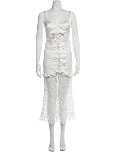 Pre-owned Alessandra Rich Lace Pattern Long Dress In White