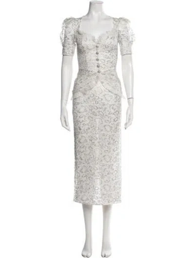 Pre-owned Alessandra Rich Lace Pattern Midi Length Dress W/ Tags In White
