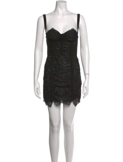Pre-owned Alessandra Rich Lace Pattern Mini Dress In Black