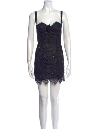 Pre-owned Alessandra Rich Lace Pattern Mini Dress In Blue