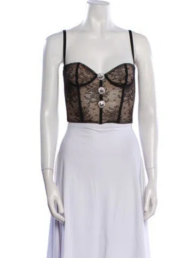 Pre-owned Alessandra Rich Lace Pattern Square Neckline Crop Top In White