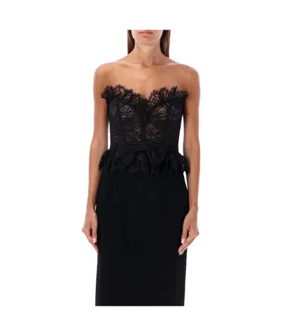 ALESSANDRA RICH ALESSANDRA RICH BOW OFF-SHOULDER LACE BUSTIER TOP