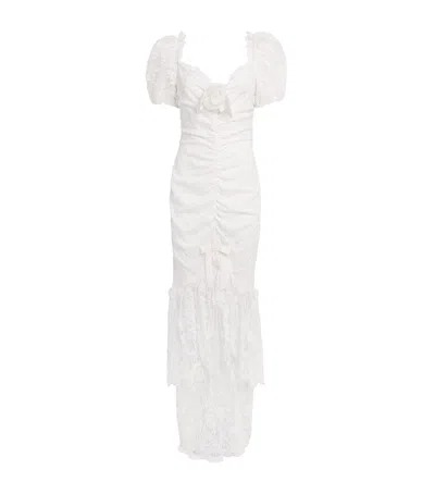 ALESSANDRA RICH LACE ROSE-DETAIL MAXI DRESS