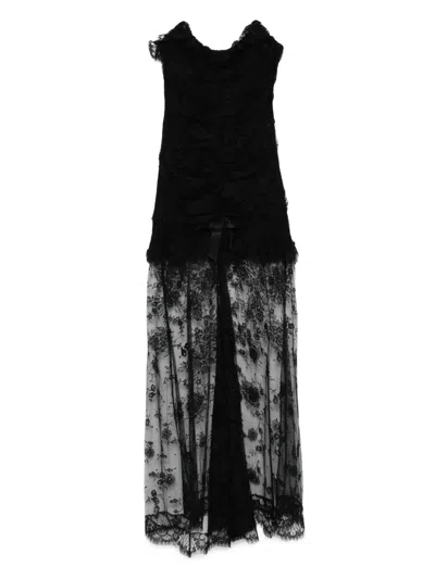 Alessandra Rich Lace Ruched Dress In Black