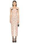 Alessandra Rich Lace Evening Slip Dress With Bows And Ruffles In Neutral