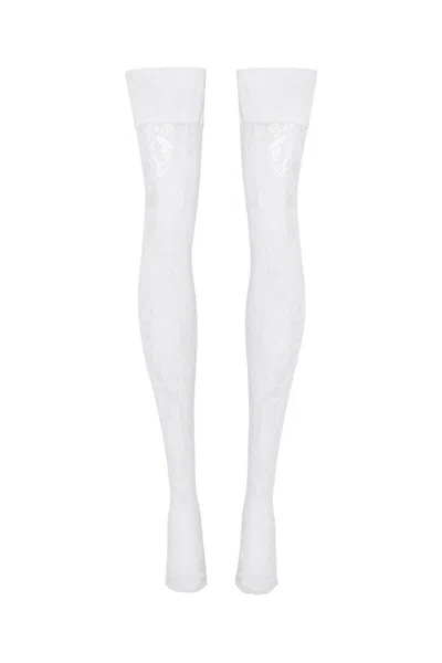 Alessandra Rich Lace Thigh-high Stockings With In White