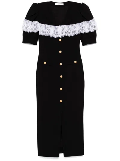 ALESSANDRA RICH LACE TRIM MIDI DRESS