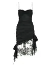 Alessandra Rich Silk Mini Dress Lace Overlay In Black