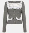 Alessandra Rich Lace-trimmed Checked Tweed Jacket In Black-white