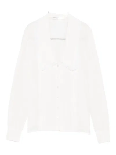 Alessandra Rich Lace-trimmed Collared Blouse In White