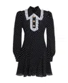Alessandra Rich Polka Dot Mini Long Sleeve Dress In Black Silk In Black