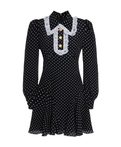 ALESSANDRA RICH LACE-TRIMMED POLKA-DOT MINI DRESS