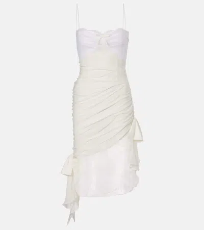 Alessandra Rich Lace-trimmed Silk Georgette Midi Dress In White