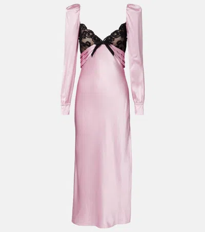 Alessandra Rich Lace-trimmed Silk Satin Midi Dress In Pink
