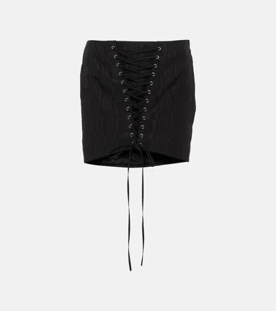 Alessandra Rich Lace-up Cotton-blend Miniskirt In Black