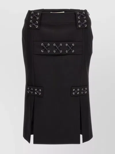 ALESSANDRA RICH LACE-UP SKIRT WITH FITTED SILHOUETTE AND SLITS