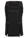 Alessandra Rich Lace-up Skirt With Fitted Silhouette And Slits In Black