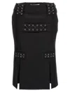 Alessandra Rich Lace-up Skirt With Fitted Silhouette And Slits In Black