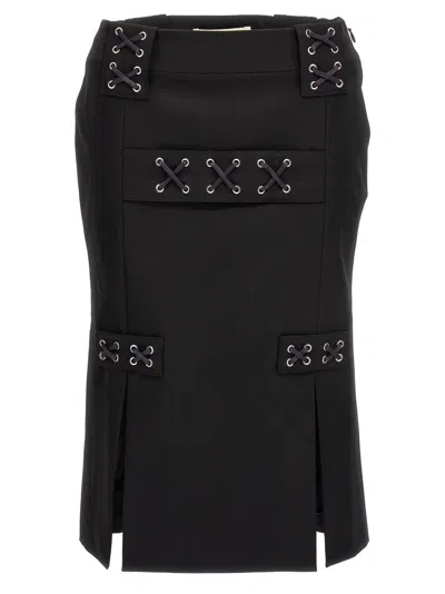 ALESSANDRA RICH LACE-UP WOOL BLEND SKIRT