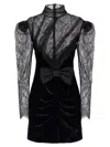 Alessandra Rich Paneled Gathered Lace And Ruched Velvet Mini Dress