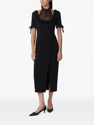 Alessandra Rich Lace Dress Fitted Silhouette Bow Accents In Black