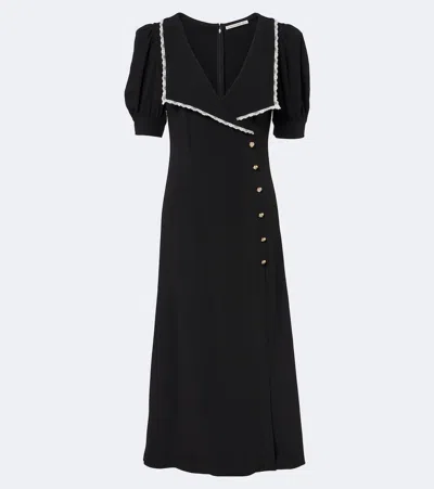 Alessandra Rich Cady Midi Dress With Collar And Lace Detail In Black