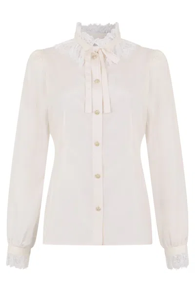 Alessandra Rich Lace-trimmed Cotton Shirt In Multi