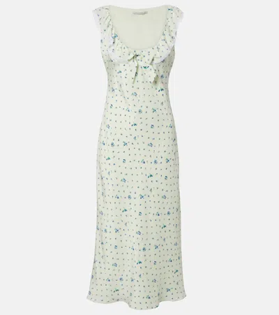 Alessandra Rich Lace-trimmed Floral Silk Midi Dress In Green