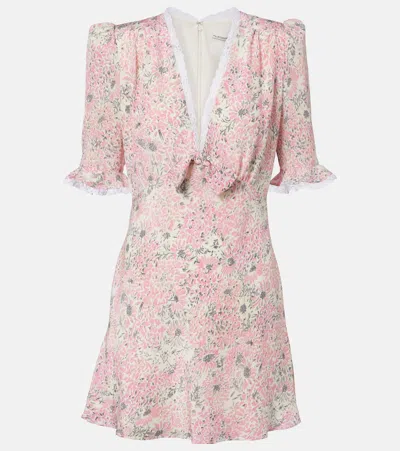Alessandra Rich Lace-trimmed Floral Silk Minidress In Pink