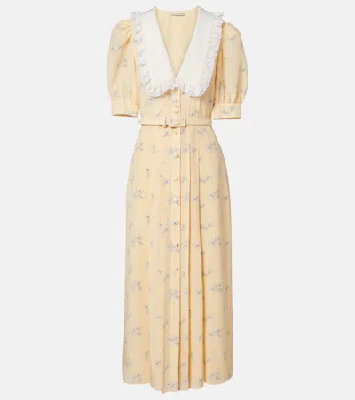 Alessandra Rich Lace-trimmed Floral Silk Shirt Dress In Yellow