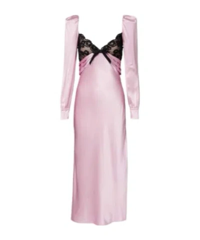 Alessandra Rich Lace-trimmed Silk Satin Midi Dress In Pink