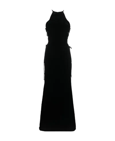 ALESSANDRA RICH ALESSANDRA RICH LATTICE-STRAP DETAILED CREWNECK MAXI DRESS