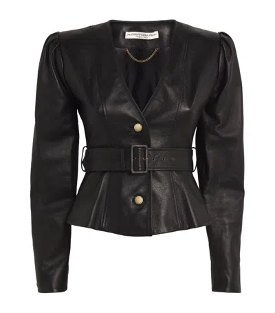 Alessandra Rich Learher Belted Jacket In Brown