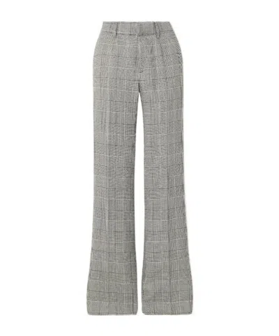 Alessandra Rich Leated Prince Of Wales Checked Wool Straight-leg Pants In Gray