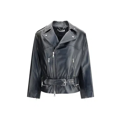 Alessandra Rich Leather Biker Jacket In Black