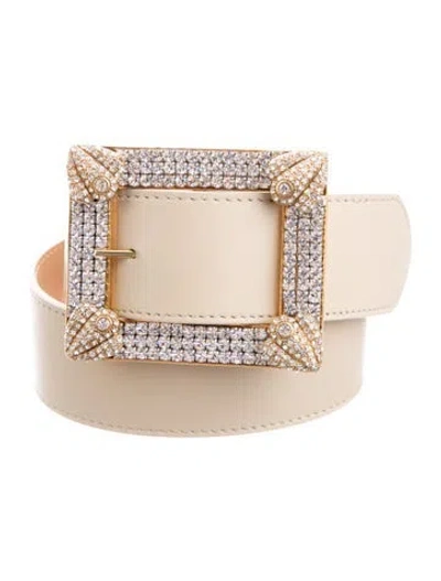 Pre-owned Alessandra Rich Leather Crystal Embellishments Belt In Neutrals