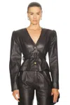 Alessandra Rich Learher Belted Jacket In Brown