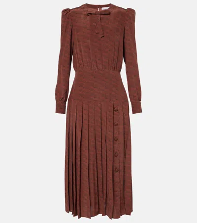 Alessandra Rich Bedrucktes Midikleid Aus Seide In Braun