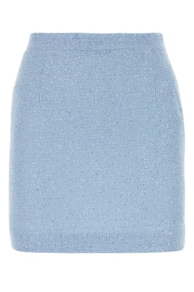ALESSANDRA RICH LIGHT BLUE SEQUIN-EMBELLISHED TWEED MINI SKIRT