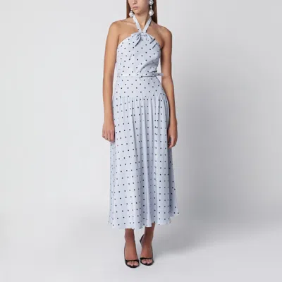 Alessandra Rich Light Blue Silk Midi Dress With Polka Dots