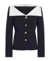 Alessandra Rich Wool Blazer With Contrasting Collar And Gold Buttons In Black