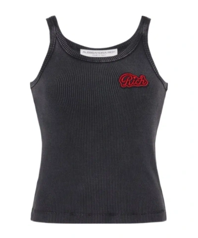 ALESSANDRA RICH ALESSANDRA RICH LOGO-PATCH SLEEVELESS RIBBED TANK TOP