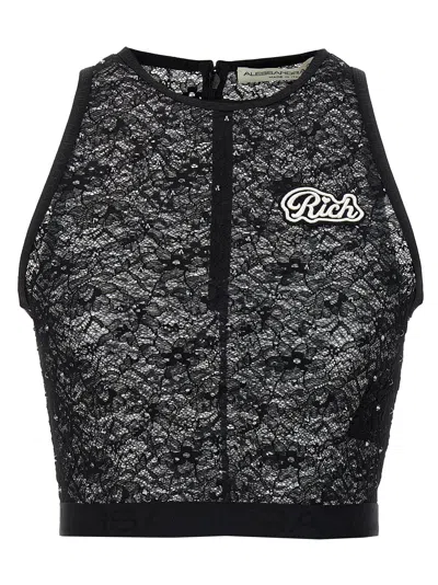 Alessandra Rich Logo-embroidered Lace Tank Top In Black