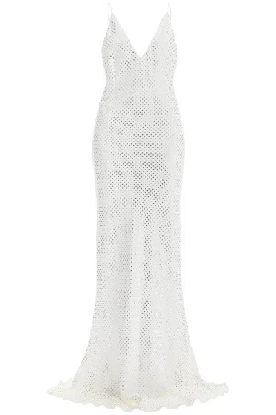 Alessandra Rich Long Cady Slip Dress With Maxi In White