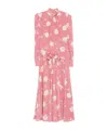 Alessandra Rich Bow-embellished Gathered Floral-print Silk-georgette Midi Dress In Pink