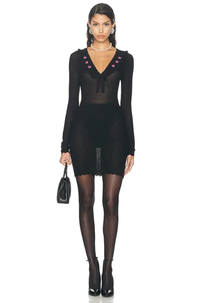 Alessandra Rich Embroidered Wool Mini Dress In Black