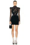 Alessandra Rich Paneled Gathered Lace And Ruched Velvet Mini Dress In Black