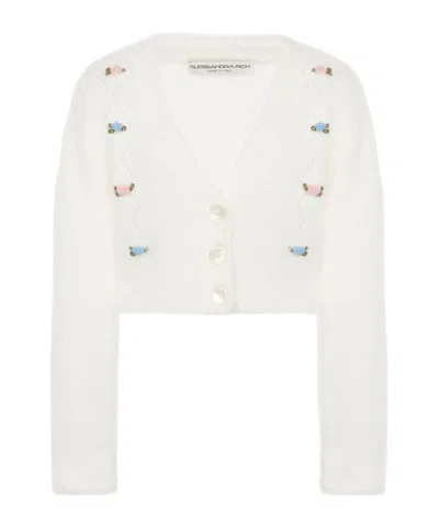 ALESSANDRA RICH FLORAL-EMBROIDERED BUTTON CARDIGAN