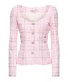 Alessandra Rich Sequined Checked Tweed Round Neck Jacket