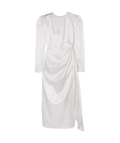 Alessandra Rich Draped Silk-satin Midi Dress In White